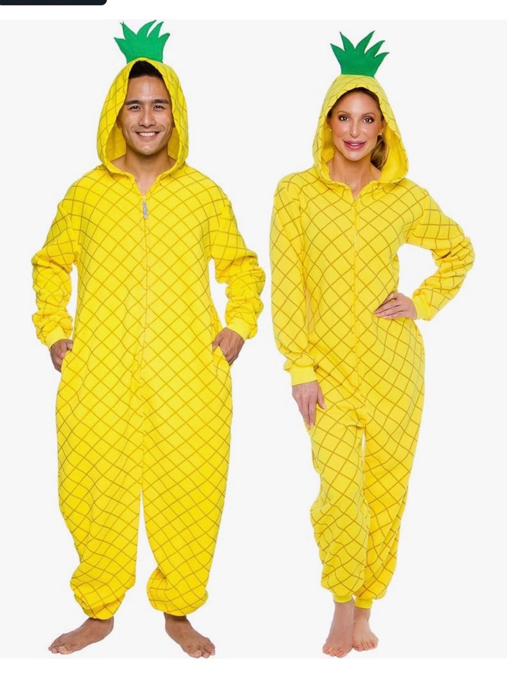 FUNZIEZ! Pineapple Adukt Yellow Hooded Onesie Pajamas- M
